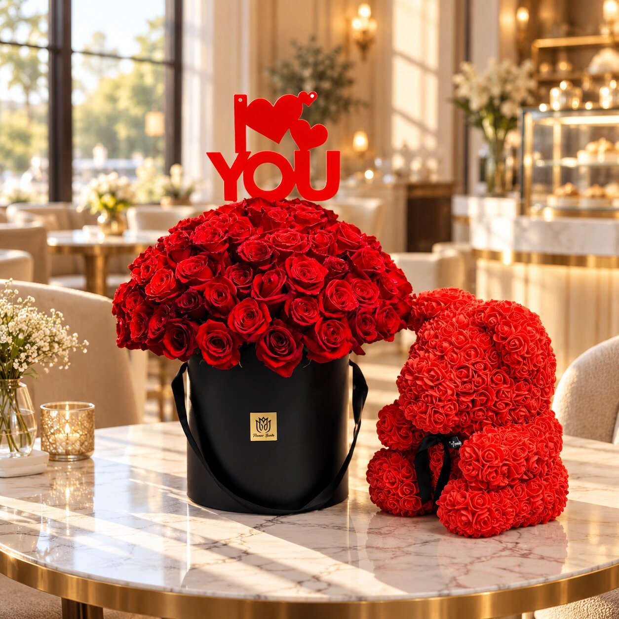 100 Red Roses with Teddy