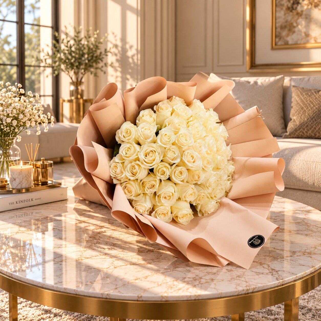 50 White Roses Bouquet