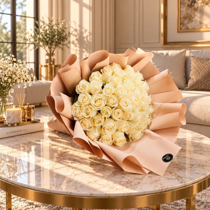 50 White Roses Bouquet